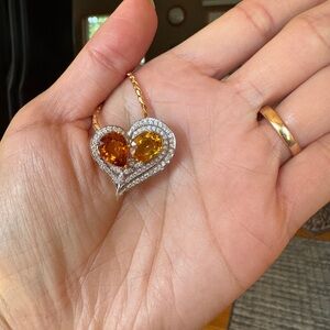 Heart-Shaped Orange and Yellow sapphire Pendant 18K gold with natural diamond